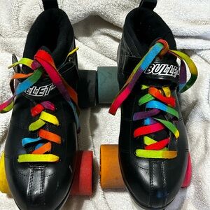 BULLET Black Roller Skates with Rainbow Laces